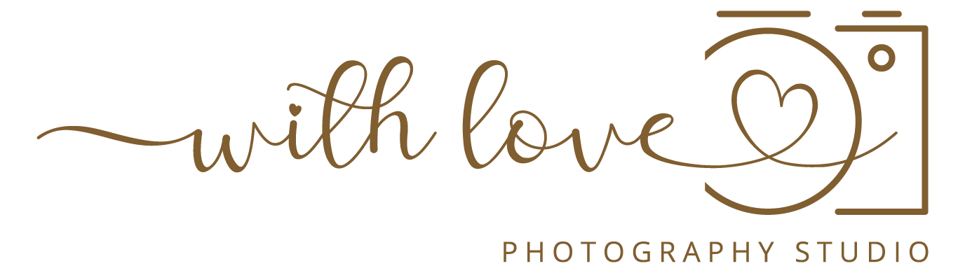 Gold script style photography studio logo with camera icon on transparent background.