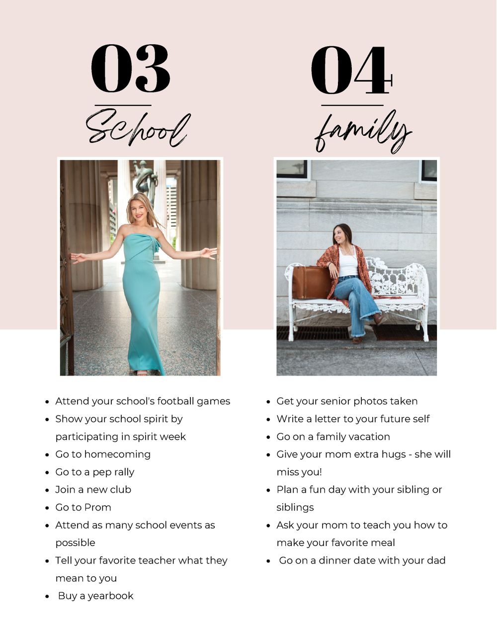 Senior Magazine by Nashville Senior Photograph with Design spread featuring senior year activities and photo session planning tips.