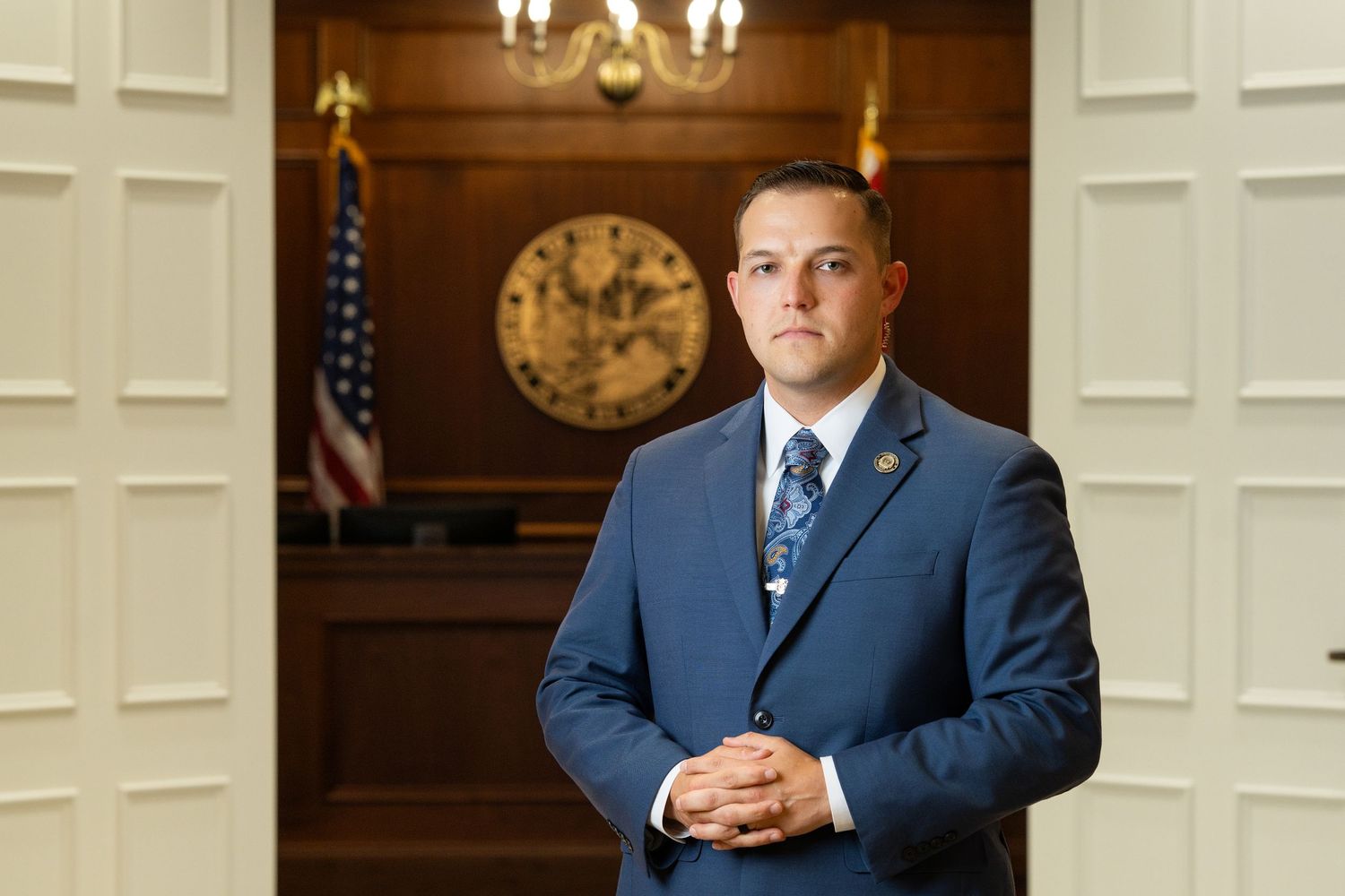 Orlando personal branding photographer Ray Alvarez — government official personal branding portrait in official courtroom setting