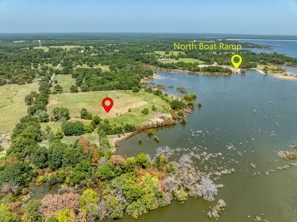 Aerial view of waterfront property with location markers at North Port Ranch.