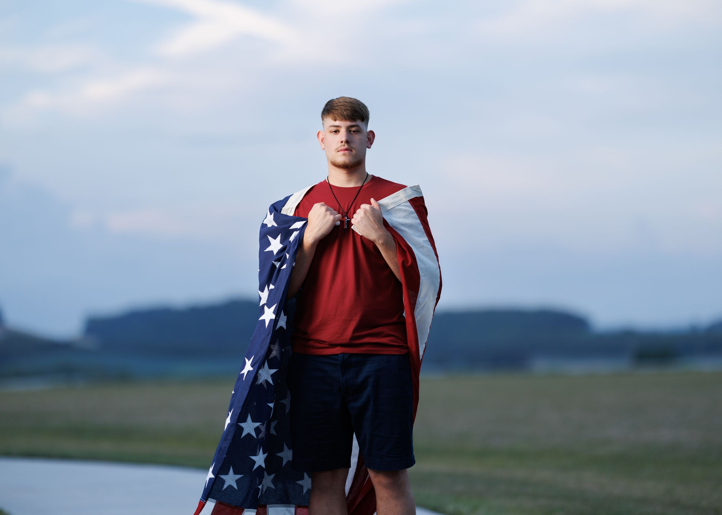 Senior photoshoot with an American Flag