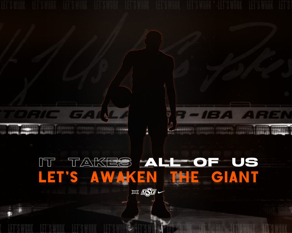 Dramatic silhouette promotional image for basketball with text 'Let's Awaken The Giant'.