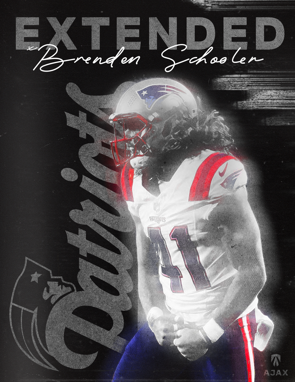 Black and white football action shot with 'Extended' text overlay.