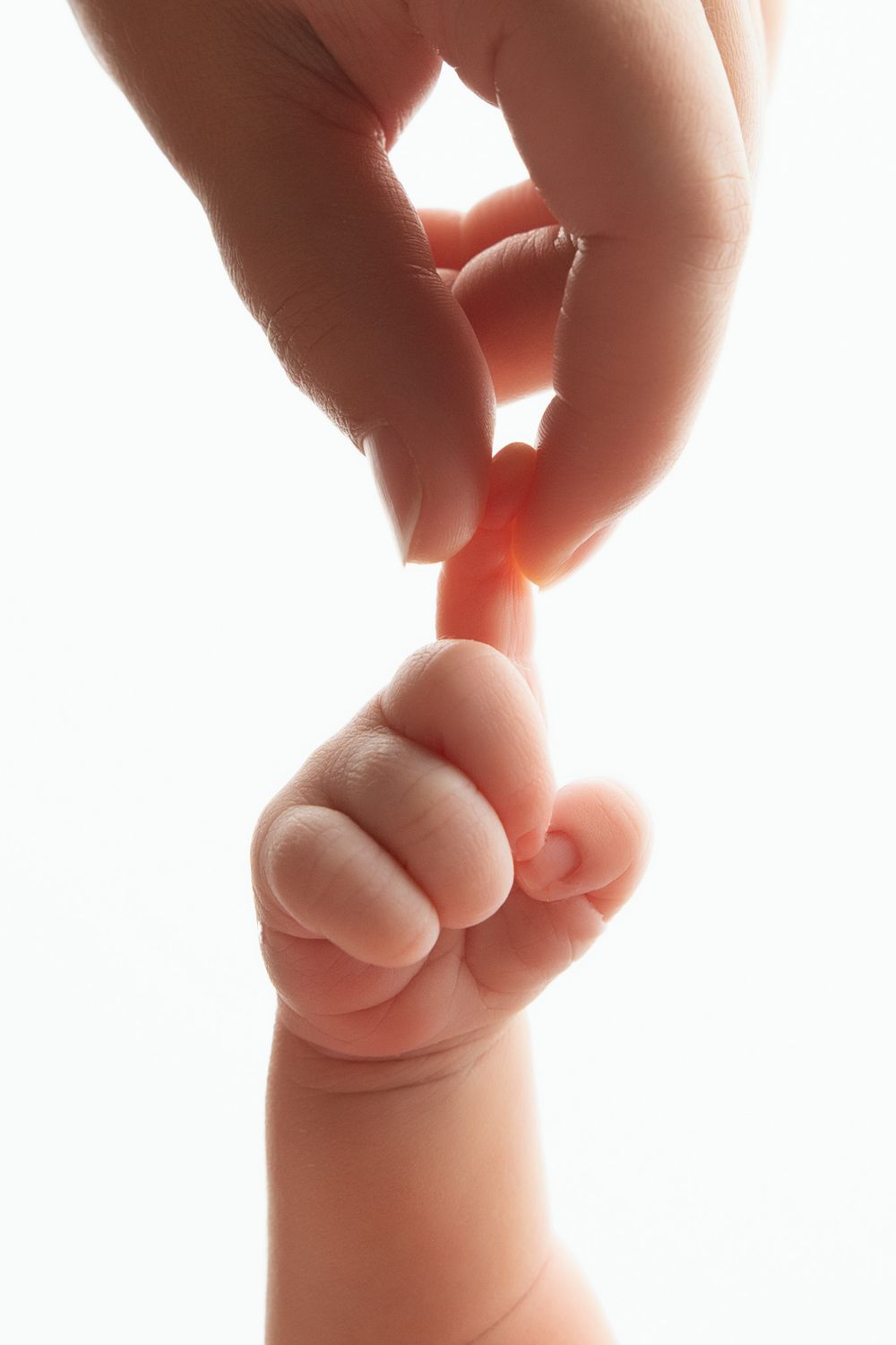 Series of tiny baby fingers and toes against bright white background.