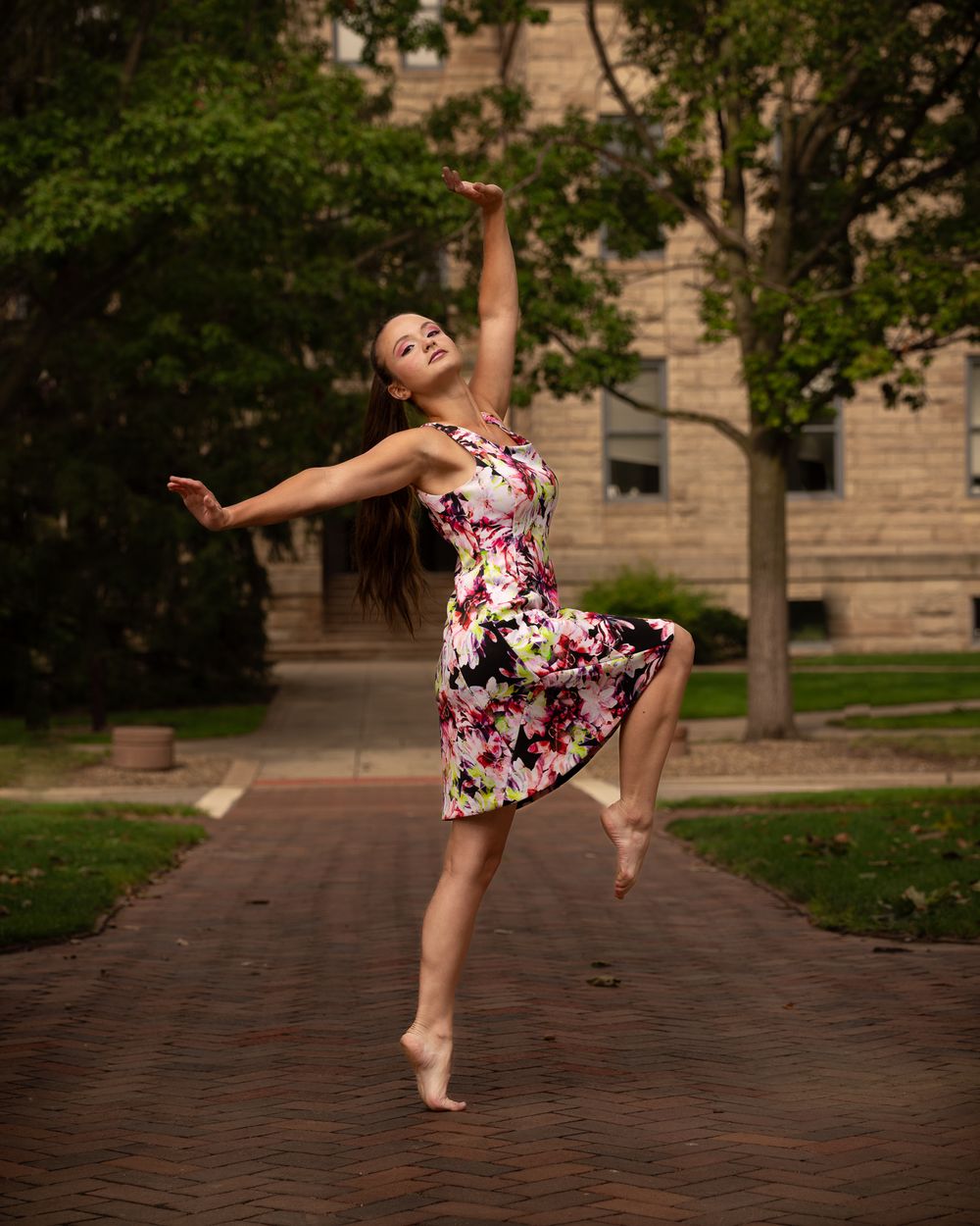 model dancing in downtown Oberlin, Ohio