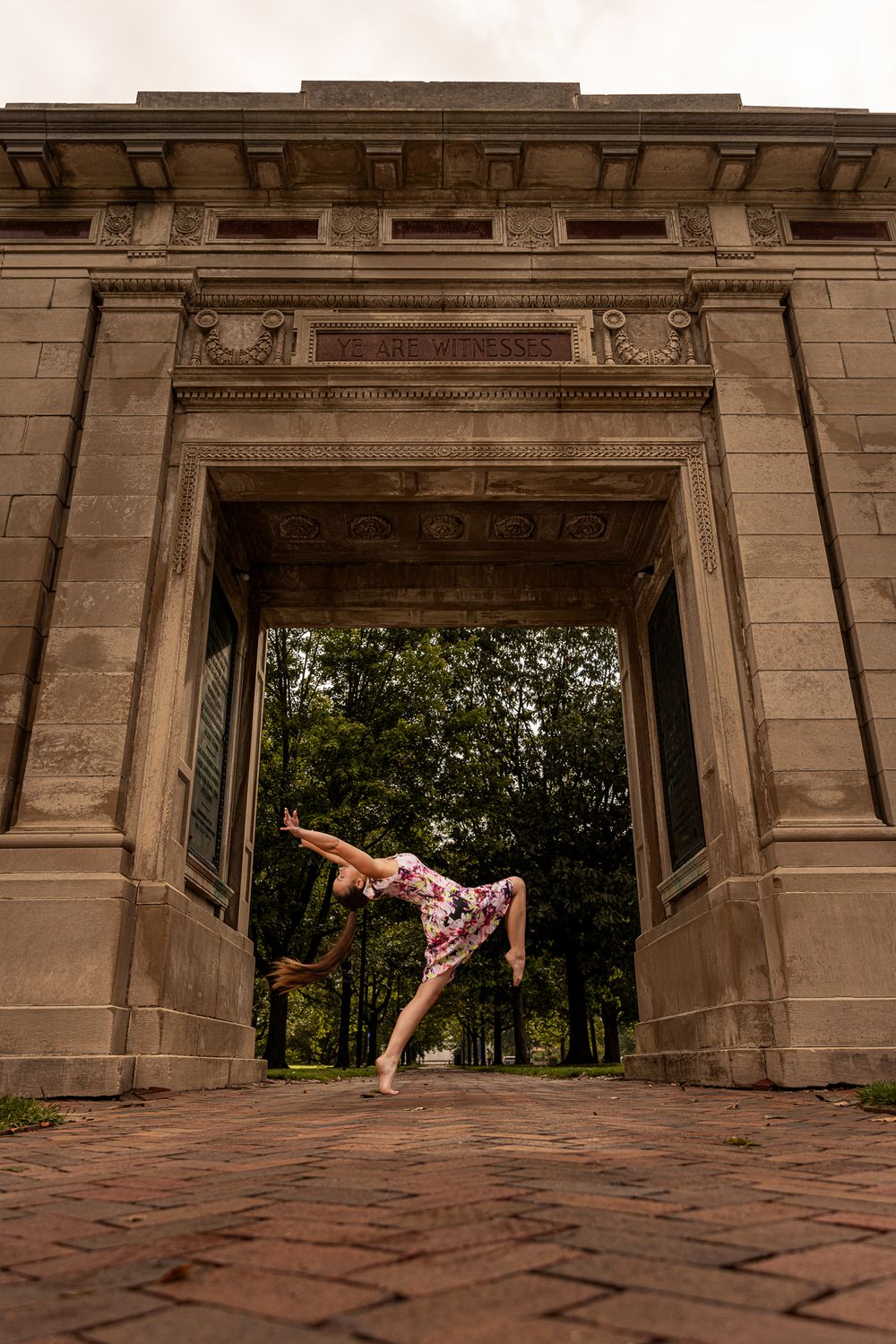 model dancing in downtown Oberlin, Ohio