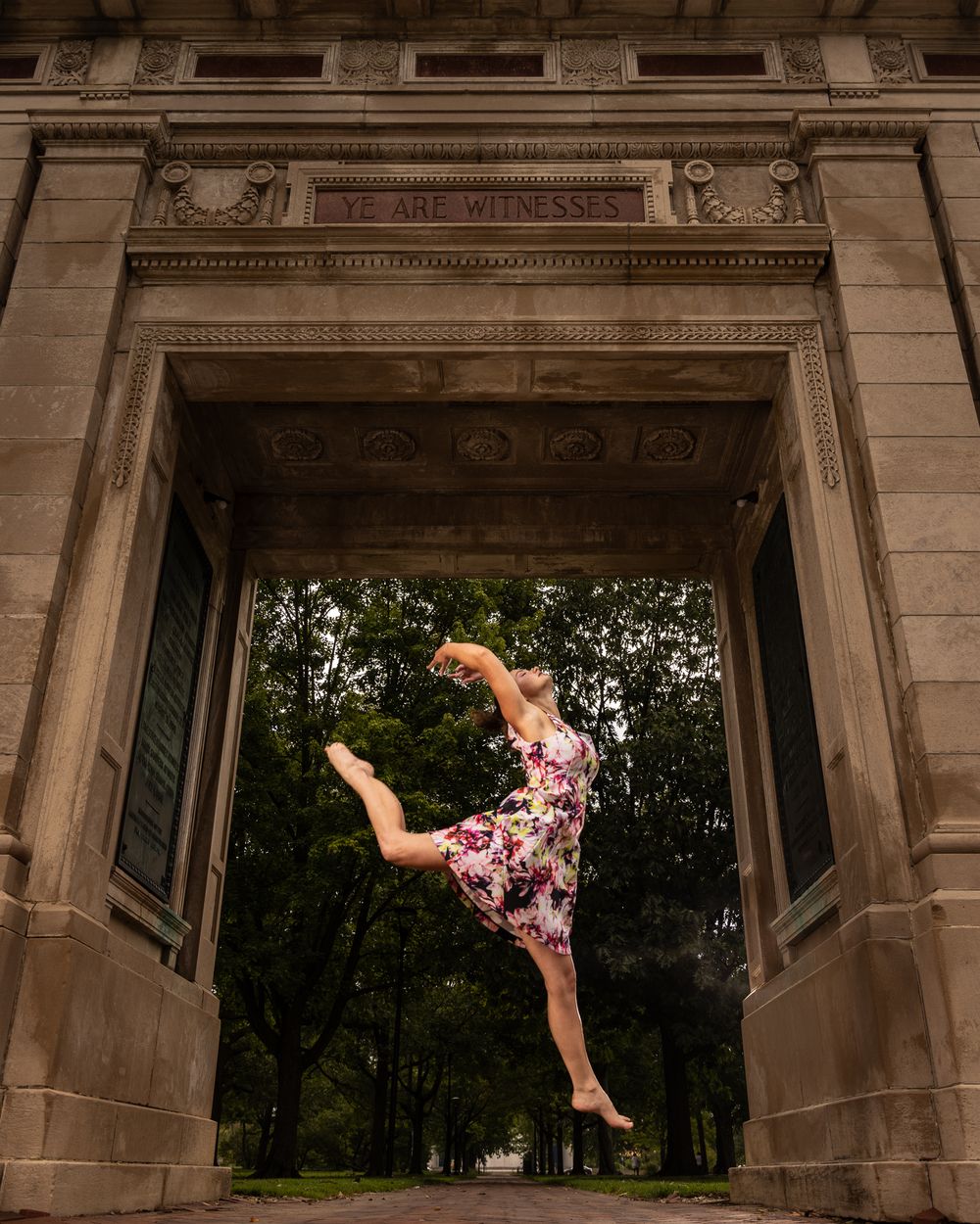model dancing in downtown Oberlin, Ohio
