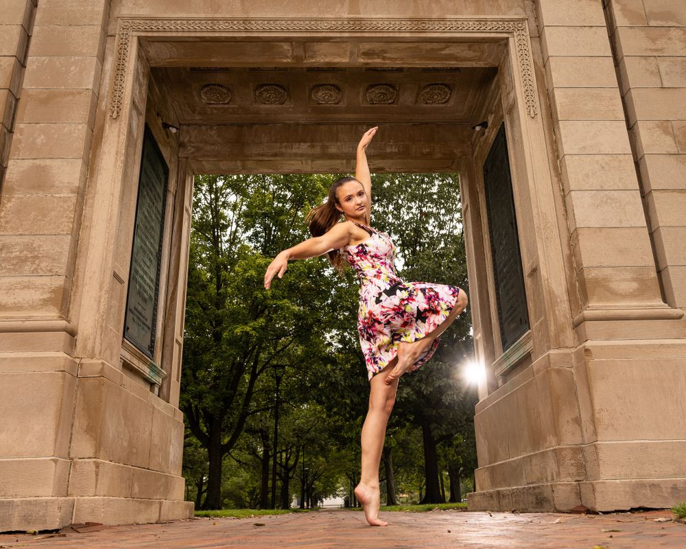 model dancing in downtown Oberlin, Ohio