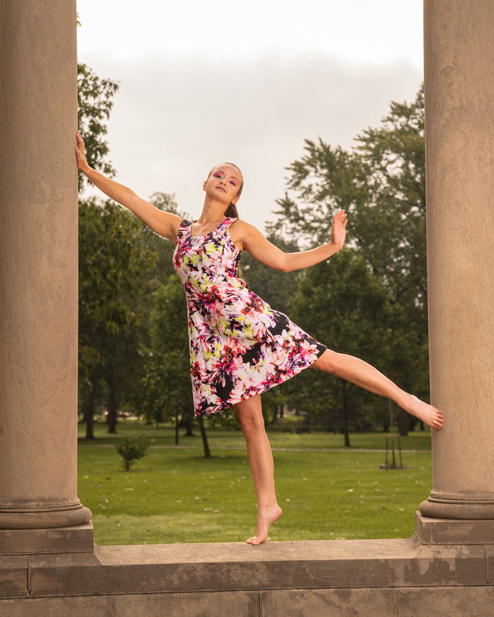 model striking a pose in downtown Oberlin, Ohio