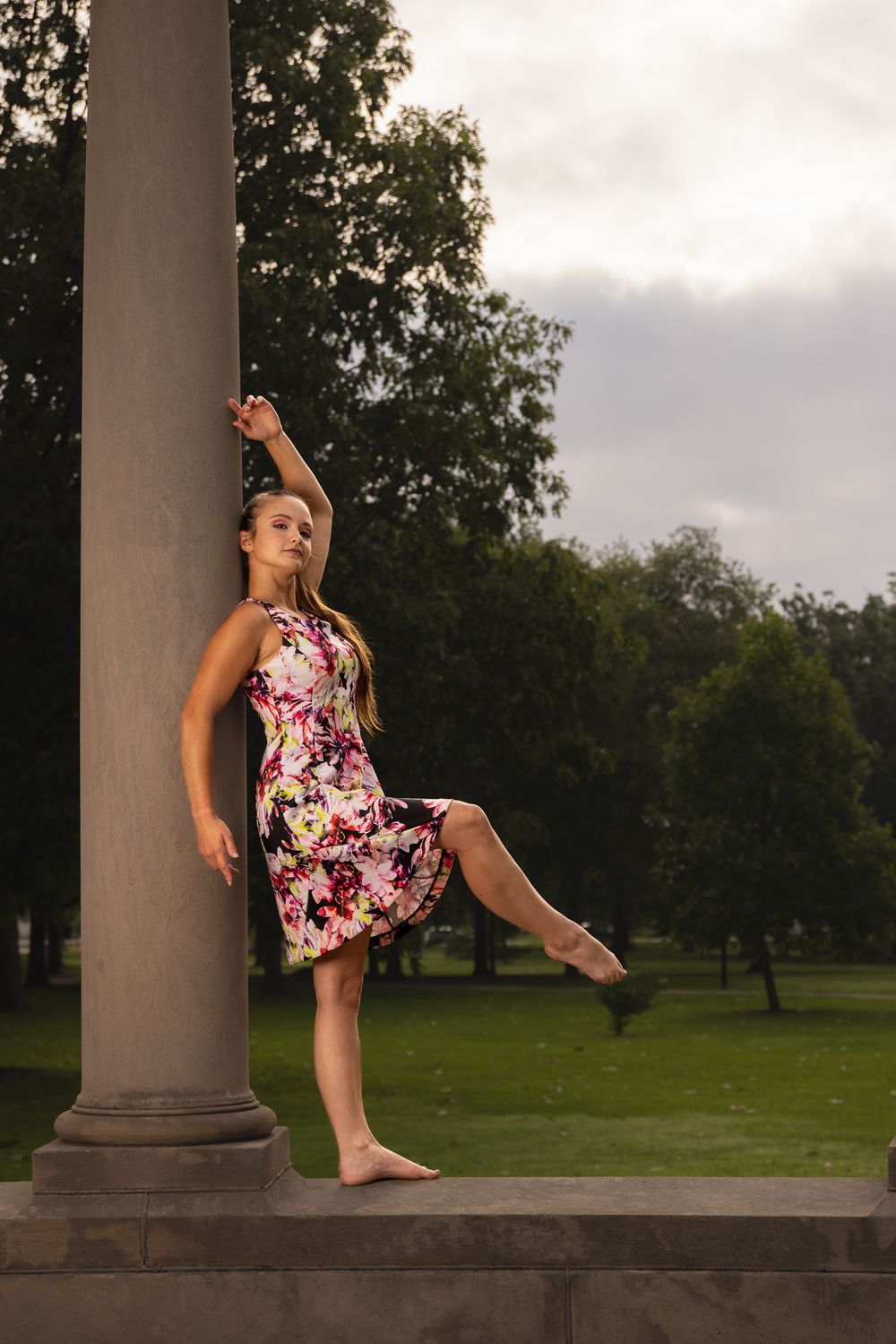 model striking a pose in downtown Oberlin, Ohio