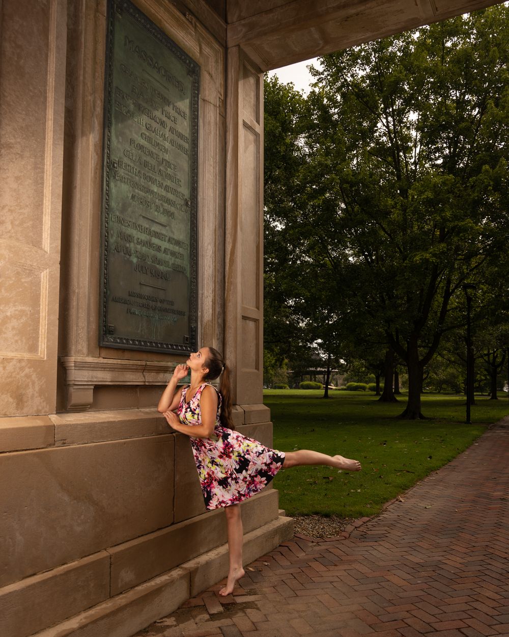 model dancing in downtown Oberlin, Ohio