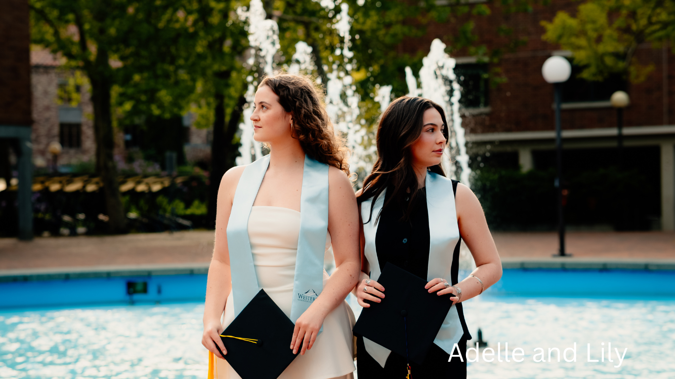 Outdoor portrait series featuring elegant poses near a building and pool area.