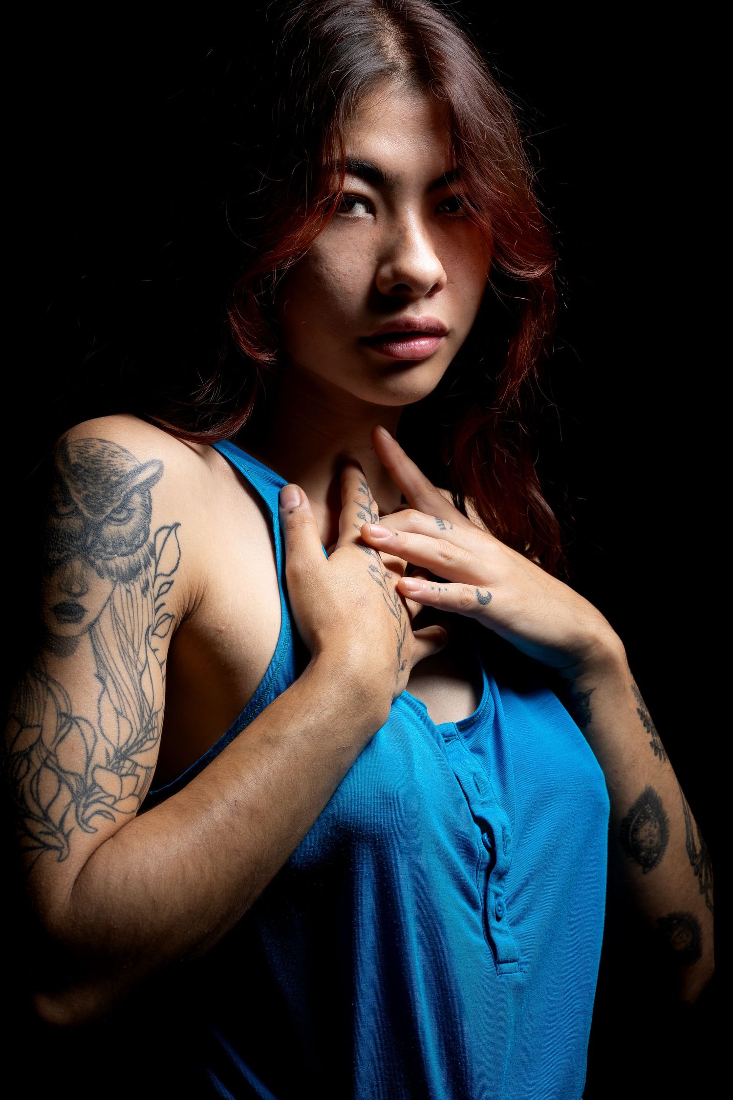 Female fashion studio headshot photo shoot taken at Brisbane Queensland by One Bird Laughing portrait photography