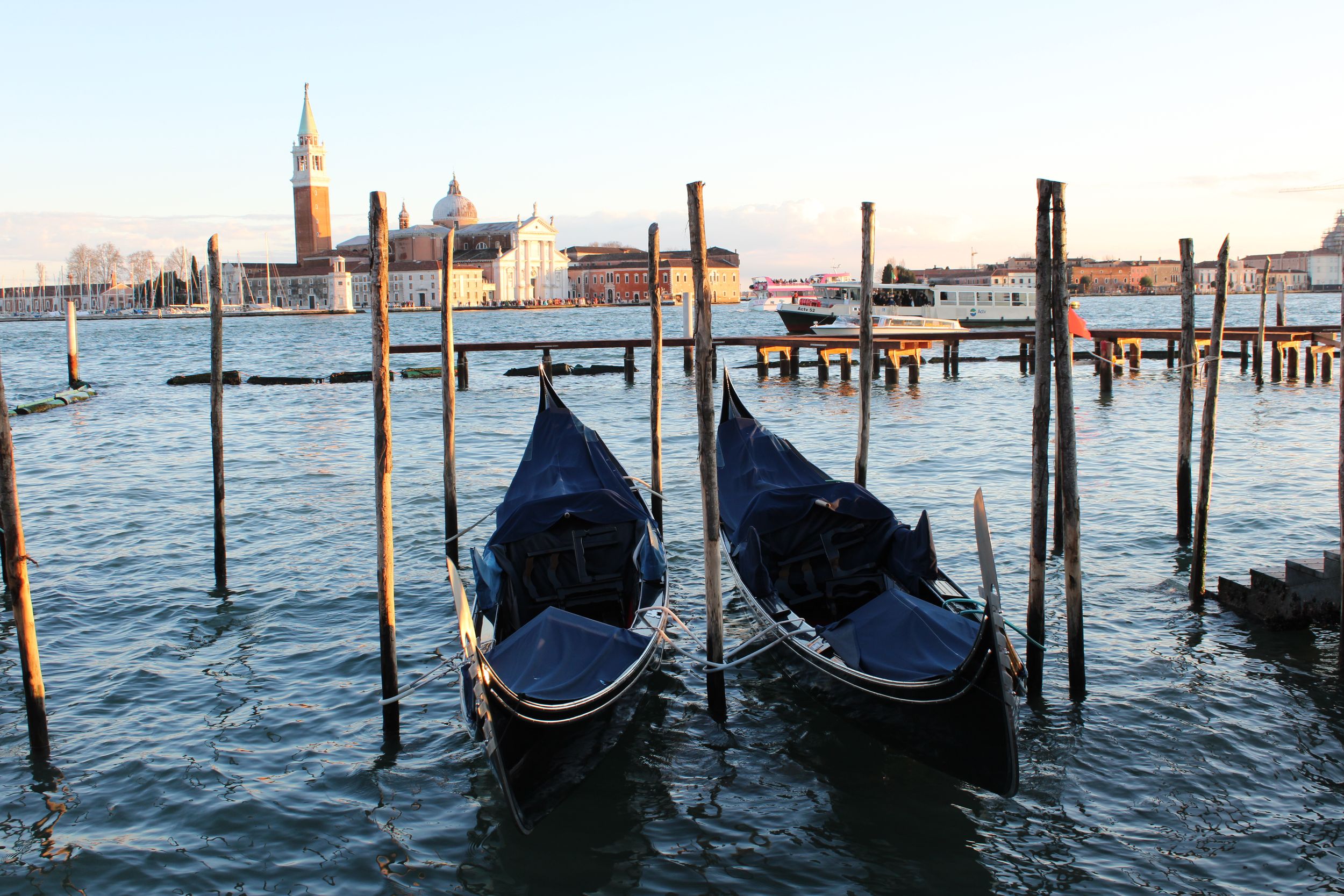 Venice at sunset gondolas