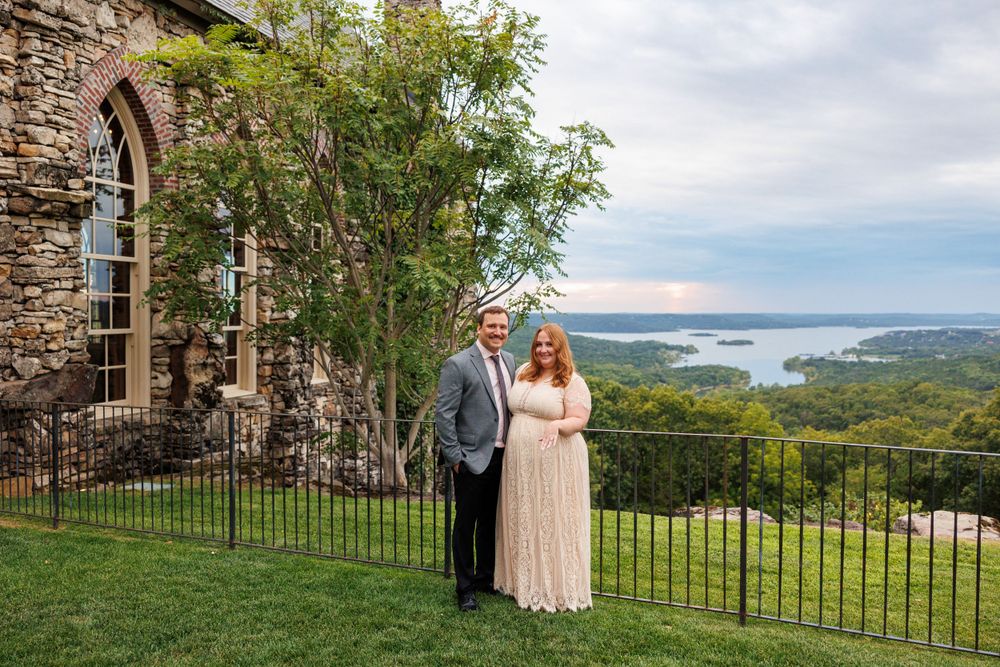 A couple getting engaged at top of the rock in Branson Missouri near big cedar lodge.
