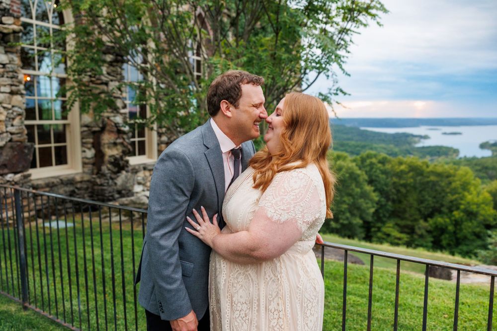 A couple getting engaged at top of the rock in Branson Missouri near big cedar lodge.