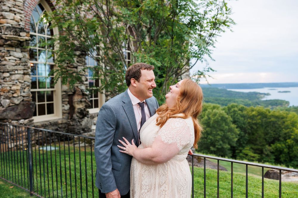 A couple getting engaged at top of the rock in Branson Missouri near big cedar lodge.