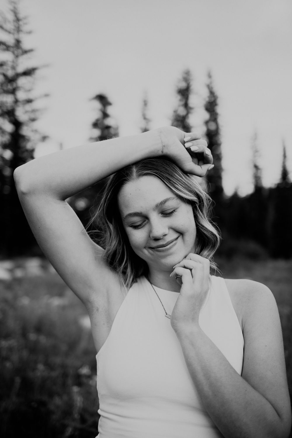 Young Woman in Utah Mountains in Black and White