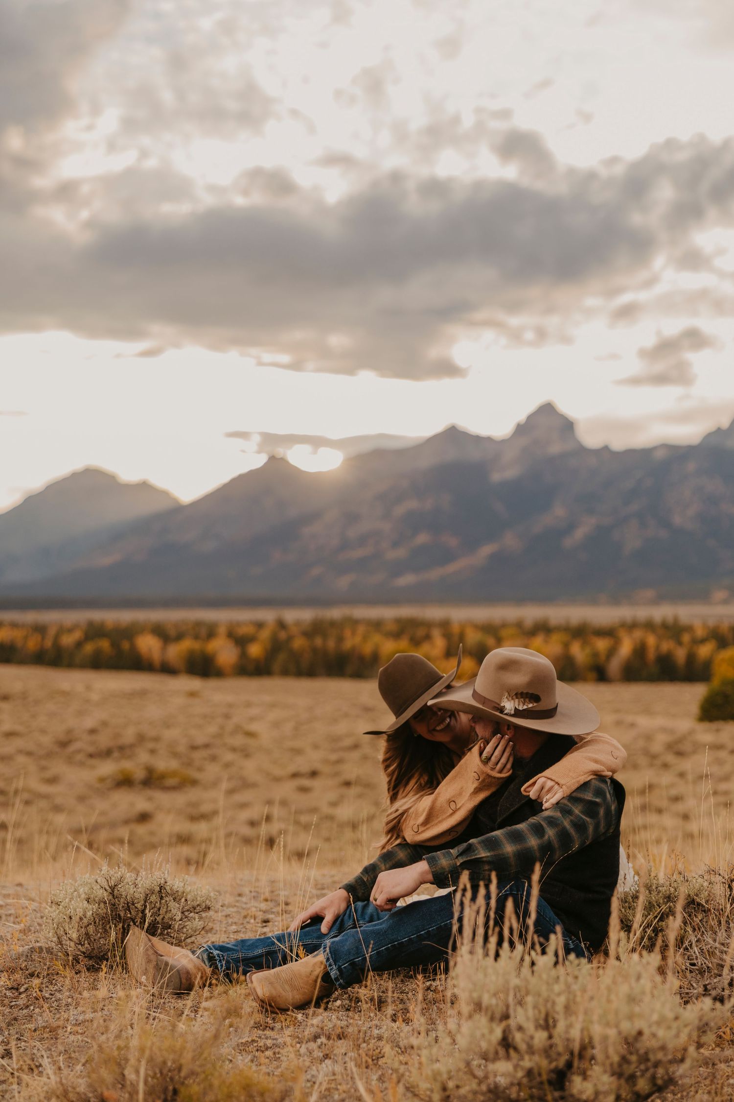 Grand Teton National Park Elopement photographer captures western couple in Grand Teton National Park at Sunset. Paradise Valley Wedding