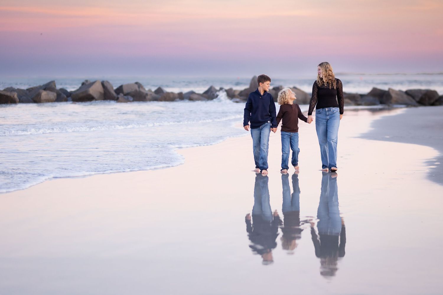 Kids at the beach in yellow