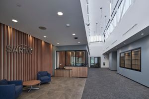 Interior photo of entry at the SARTA transit Headquarters offices in Canton designed by Bowen+ Architects.
