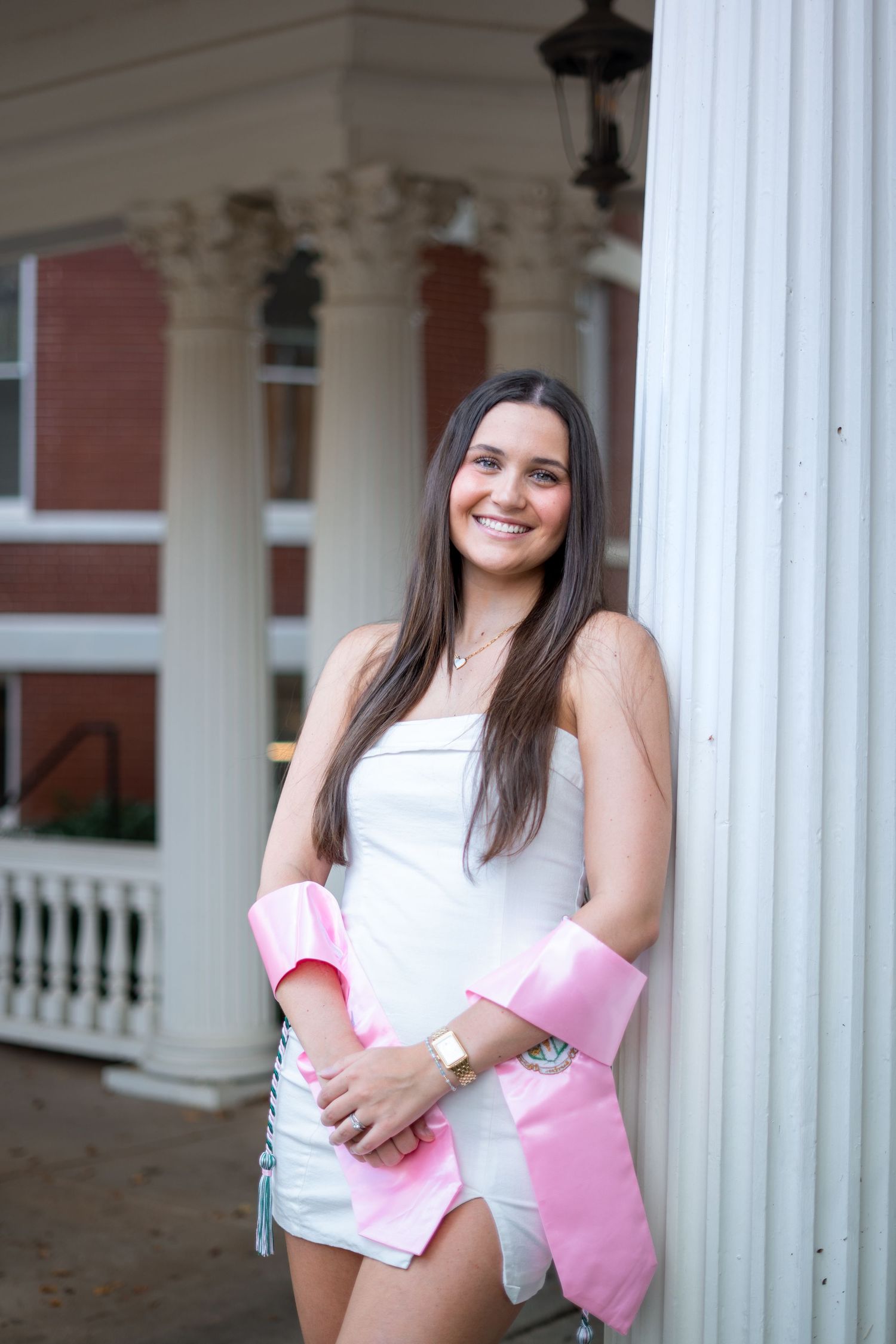 Georgia College graduation photos in front of the Atkinson breezeway, one of the best spots on the Milledgeville, georgia campus