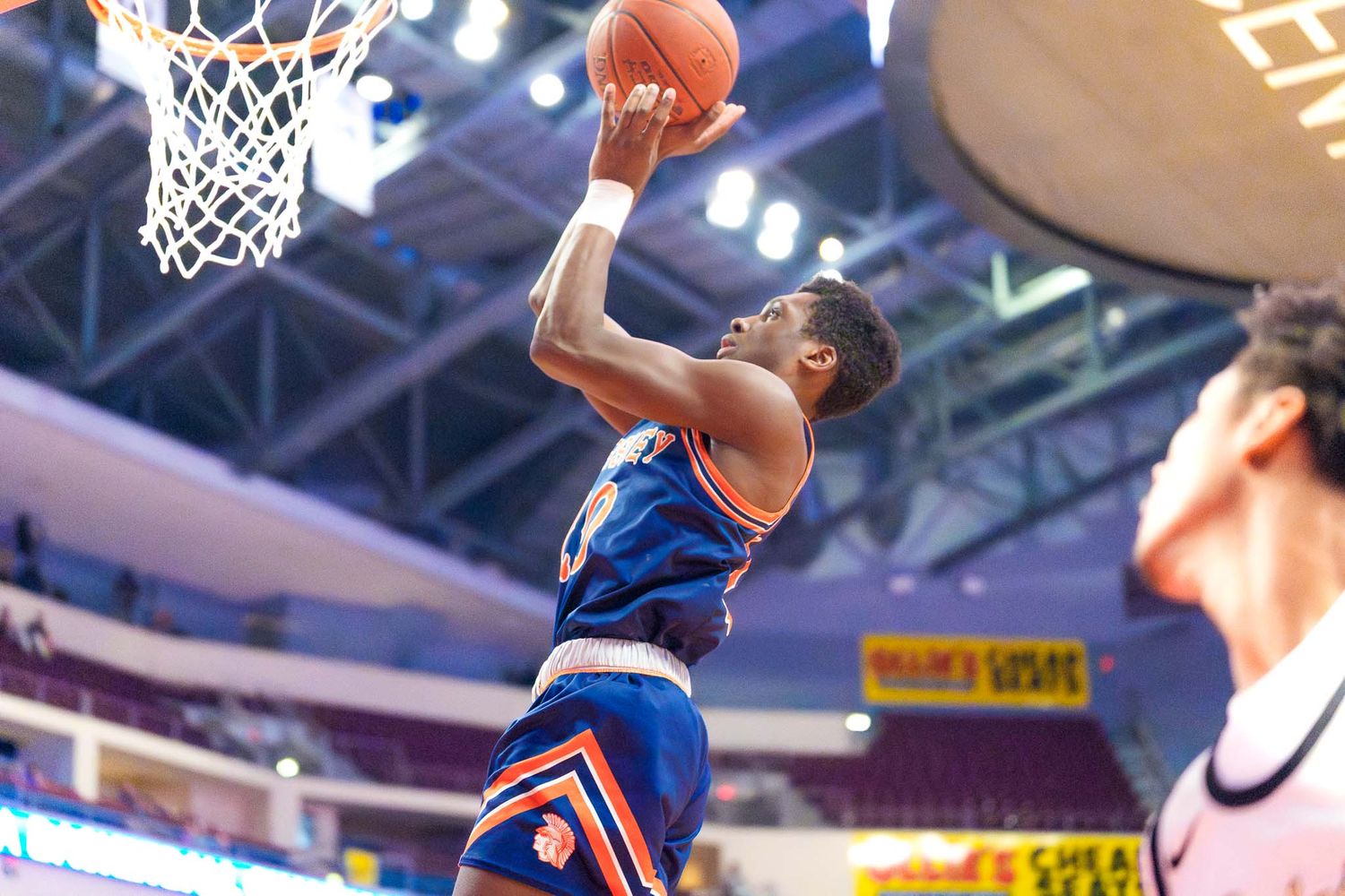 Hershey Trojans player rising for a layup at PIAA state championship, Giant Center, by Deanna Fox, SportsFox Photography based in Hershey PA