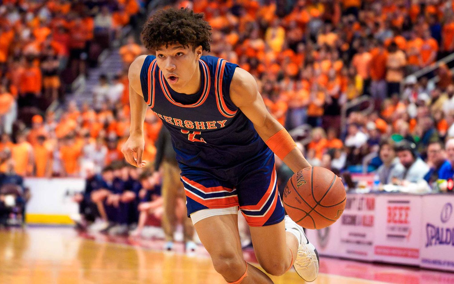 Hershey Trojans player driving the ball at PIAA state championship, Giant Center, by Deanna Fox, SportsFox Photography based in Hershey PA
