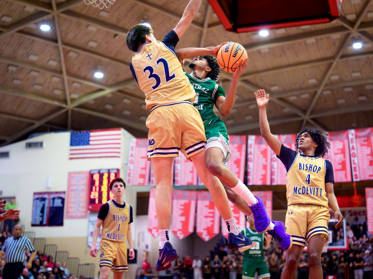 Bishop McDevitt #32 driving past Central Dauphin, Mid-Penn championship, by Deanna Fox, SportsFox Photography based in Hershey PA