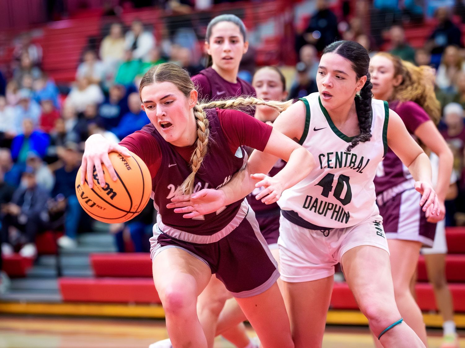 Mechanicsburg girls player driving past Central Dauphin, Mid-Penn championship, by Deanna Fox, SportsFox Photography based in Hershey PA