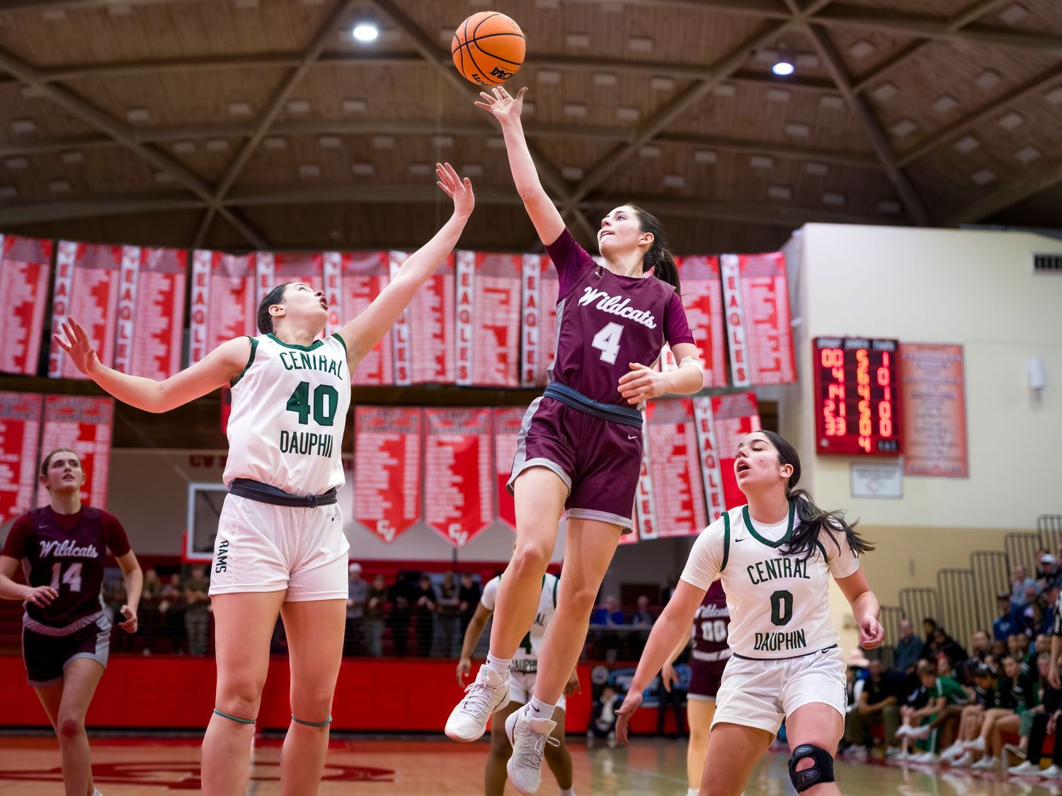Mechanicsburg girls #4 driving past Central Dauphin, Mid-Penn championship, by Deanna Fox, SportsFox Photography based in Hershey PA