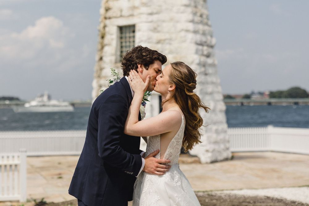 First look Newport, RI wedding, Newport Harbor island resort
