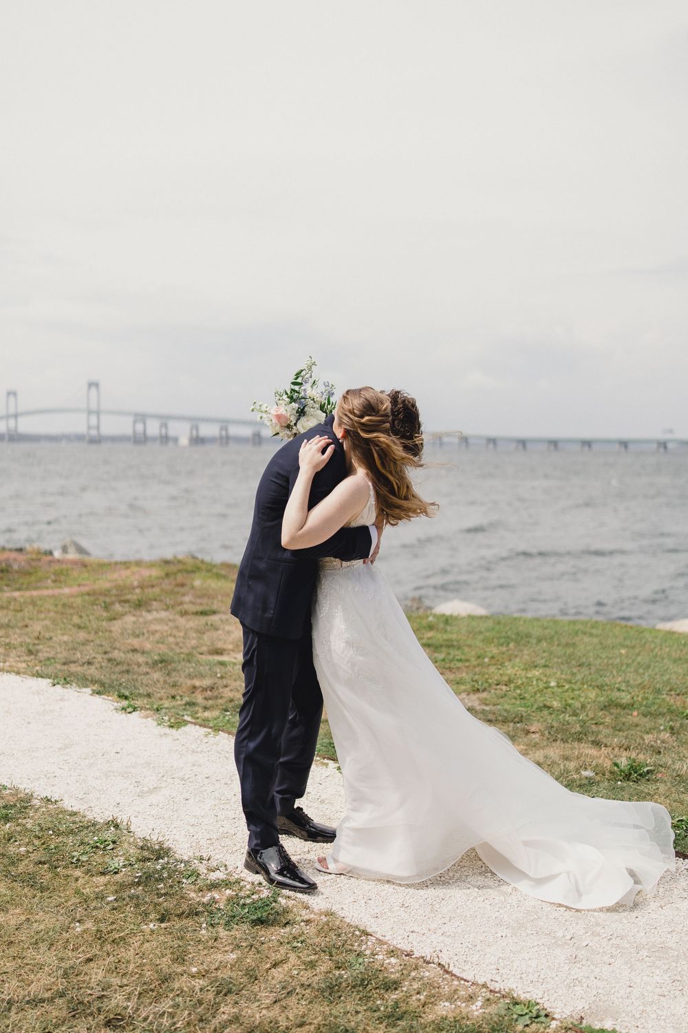 First look Newport, RI wedding, Newport Harbor island resort
