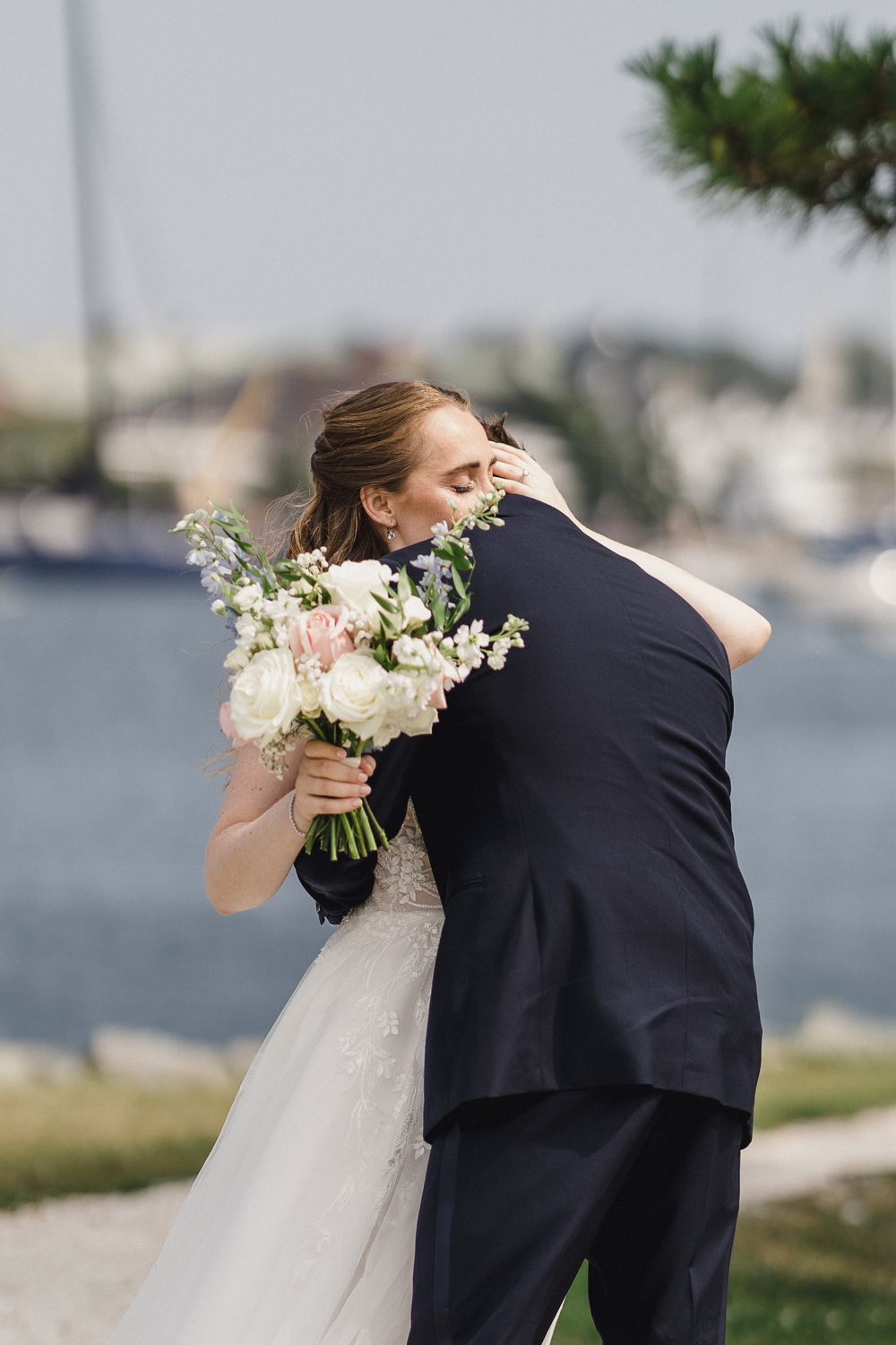First look Newport, RI wedding, Newport Harbor island resort
