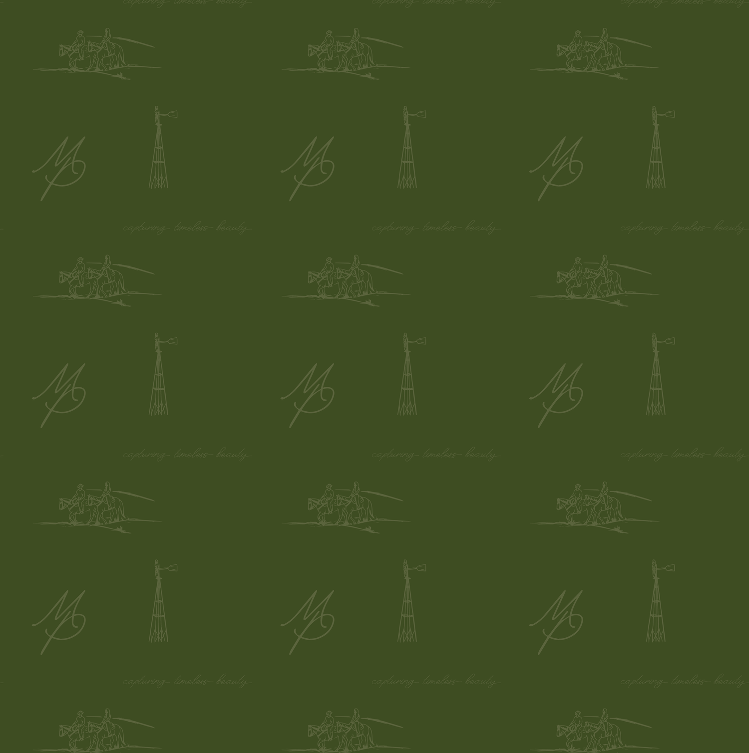 Abstract green pattern with repeated helicopter and lighthouse silhouettes in a uniform grid layout.