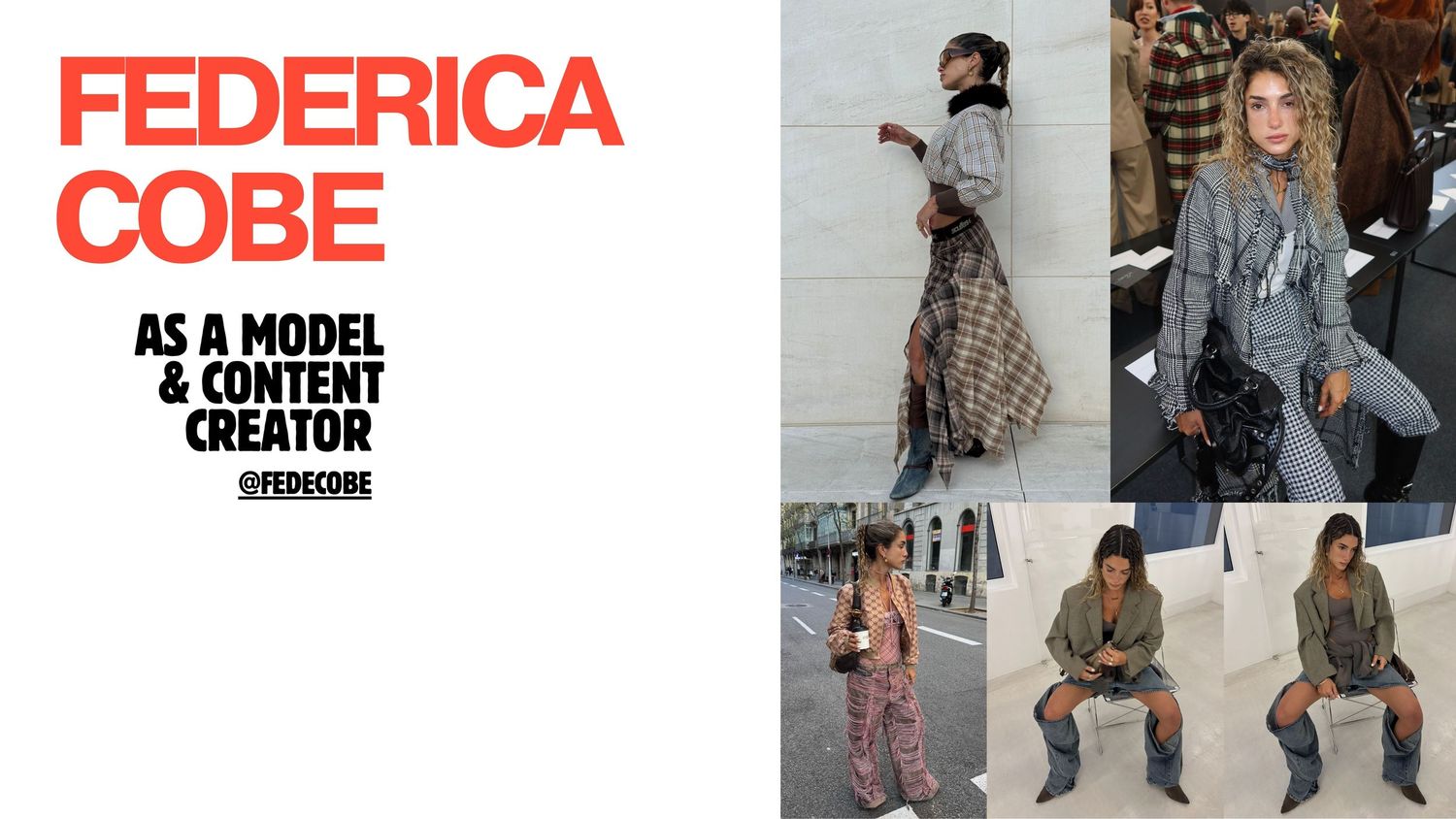 Federica Cobe model and content creator posing in stylish outfits, showcasing fashion looks for her social media brand.
