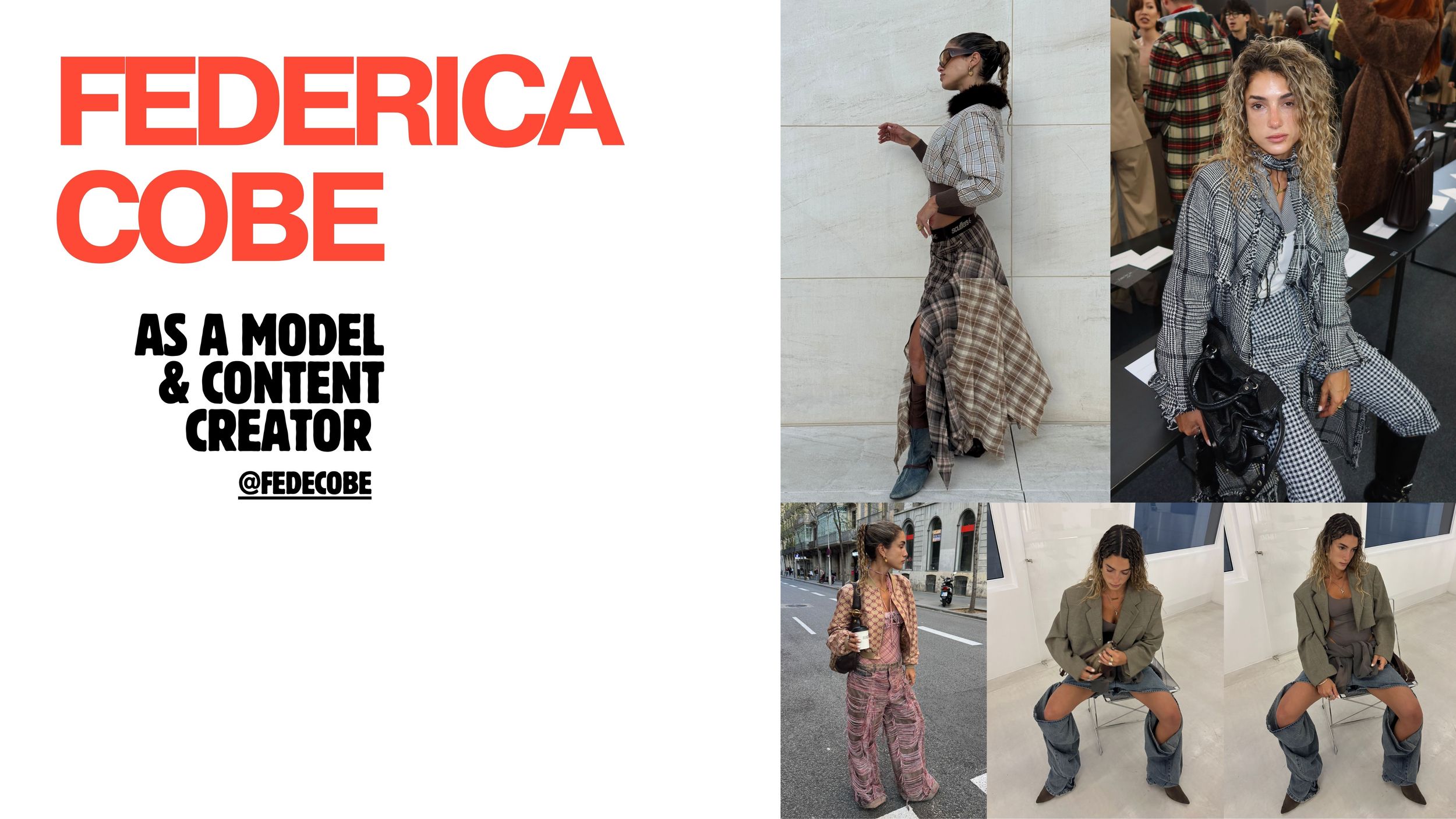 Federica Cobe model and content creator posing in stylish outfits, showcasing fashion looks for her social media brand.