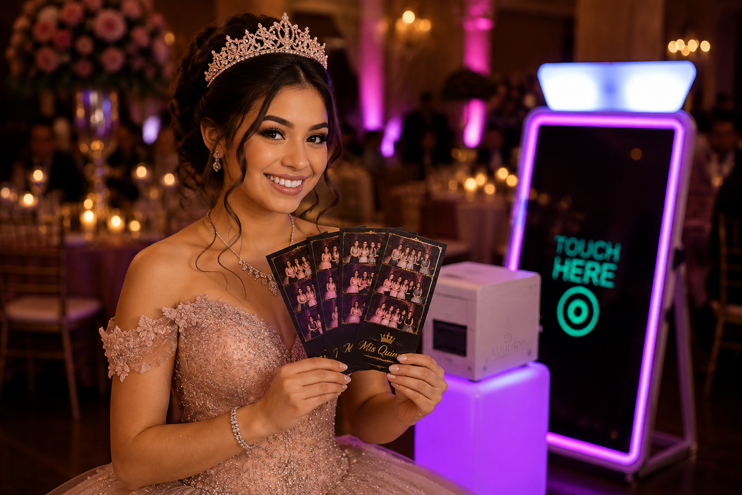 Luxury Mirror Photo Booth rental for corporate galas weddings Quinceañeras and private events throughout Dallas Fort Worth Texas today