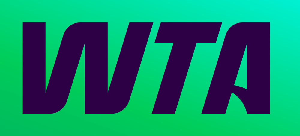WTA logo in bold dark purple letters on a vibrant green gradient background.