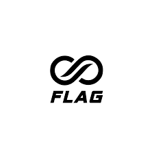 Black infinity loop logo above the word FLAG in bold uppercase letters on white background.