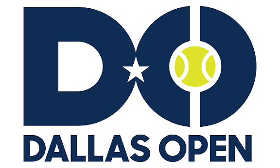 Dallas Open tennis tournament logo featuring bold navy blue letters with a tennis ball incorporated into the design.