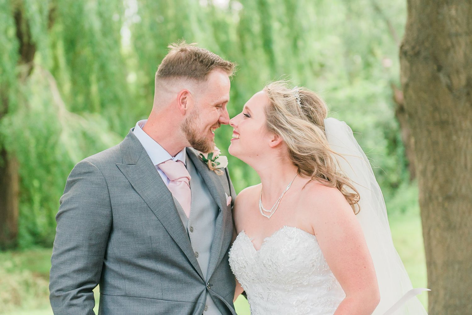Bride and groom nose to nose