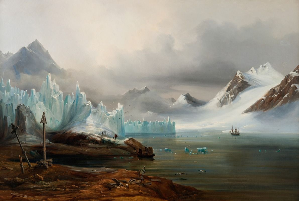 Peinture d'expédition réalisée sur le navire recherche en 1839 par Auguste Mayer, View from Spitbergen