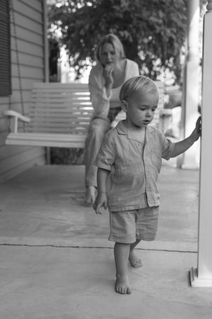 black and white, family, mom, motherhood, childhood, toddler, barefoot, at home, casual, comfort