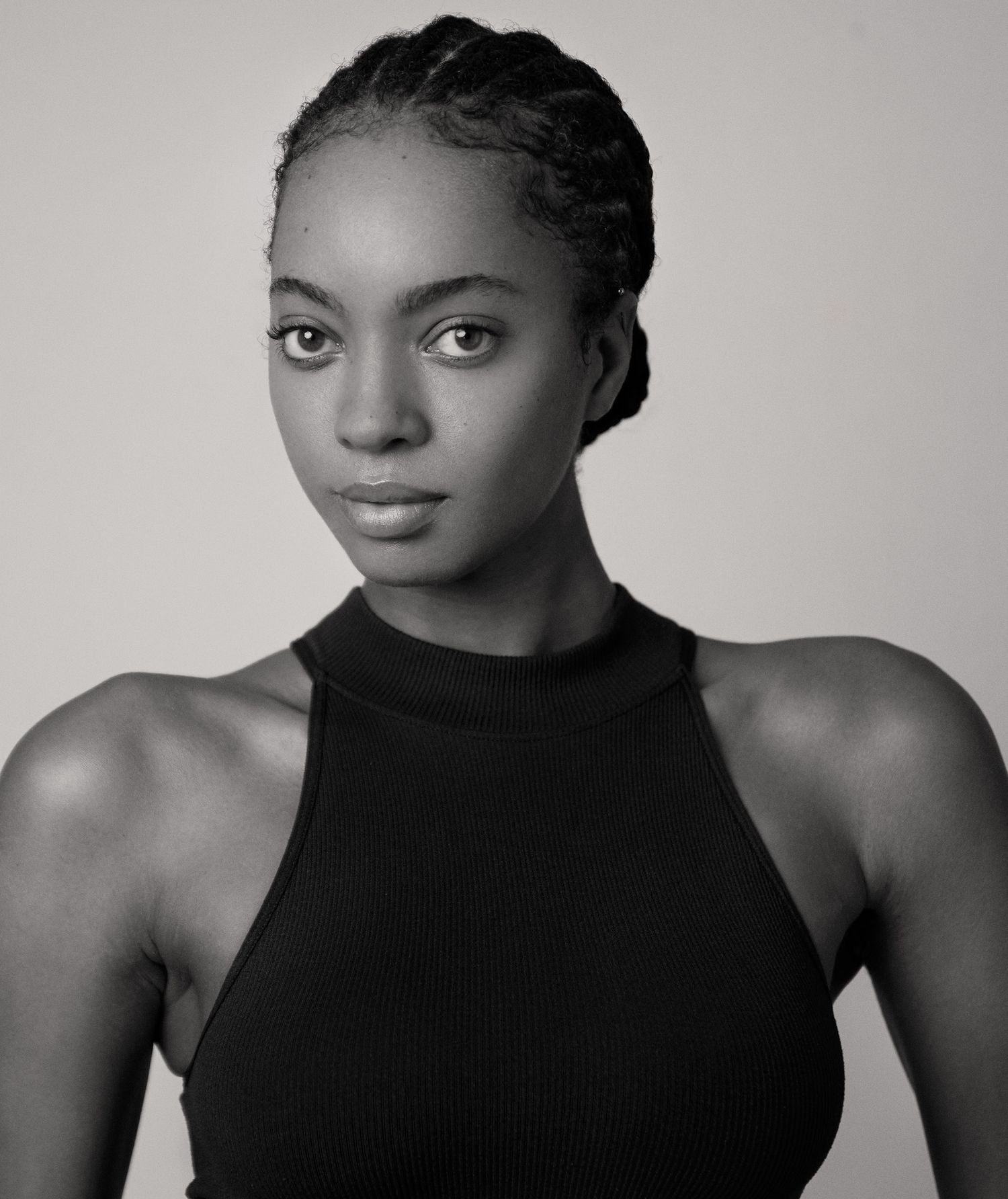 Elegant black and white HeadShot portrait showcasing in studio