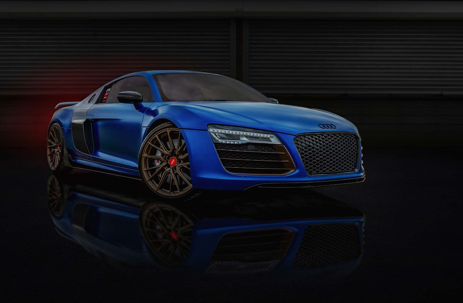 Automotive photography capturing this Blue Audi R8 V10 Plus supercar
