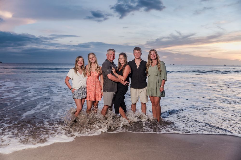 Flamingo beach sunset family photography