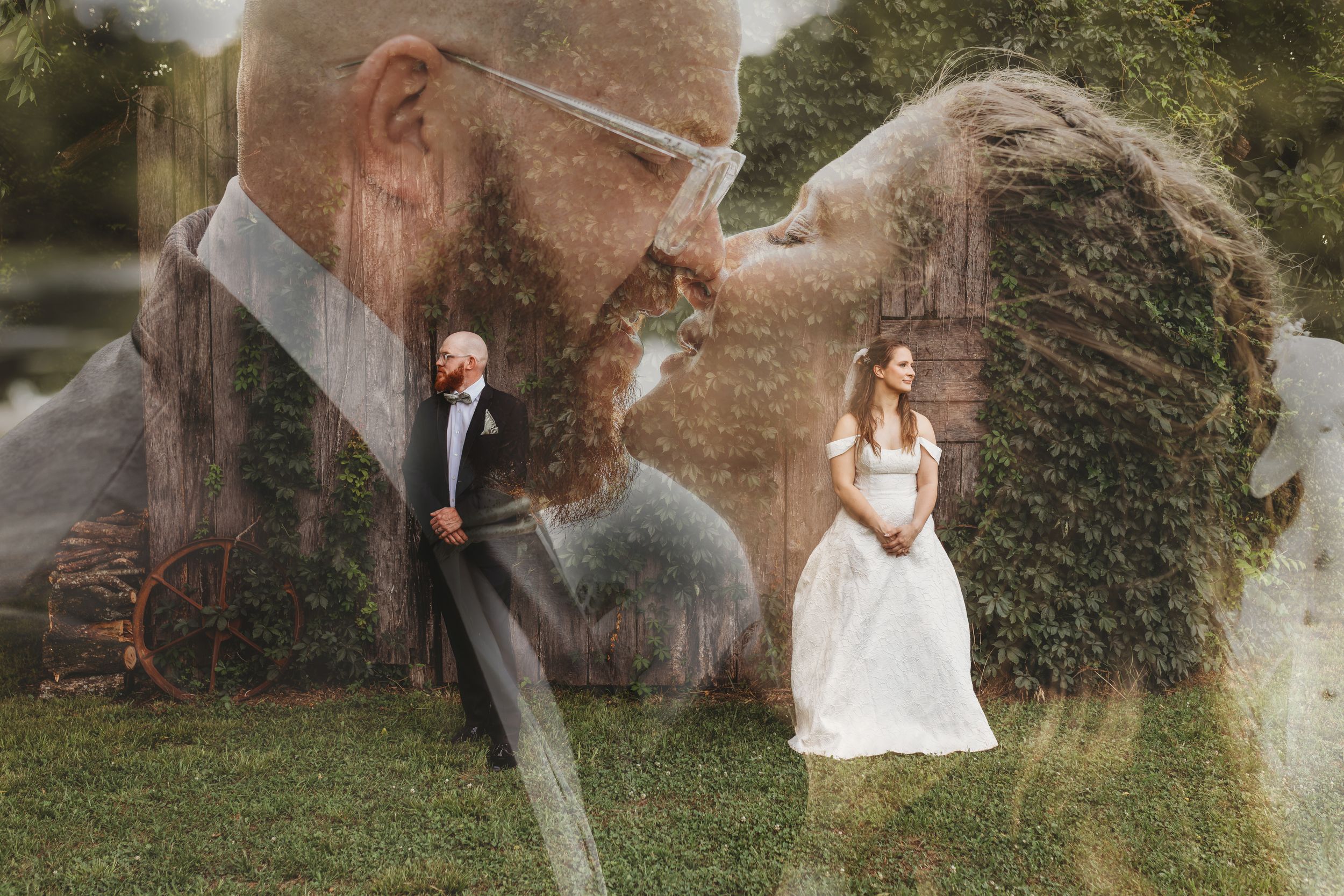 Bride and groom sharing a kiss at a wedding in North Alabama photographed by White Oaks Photography.