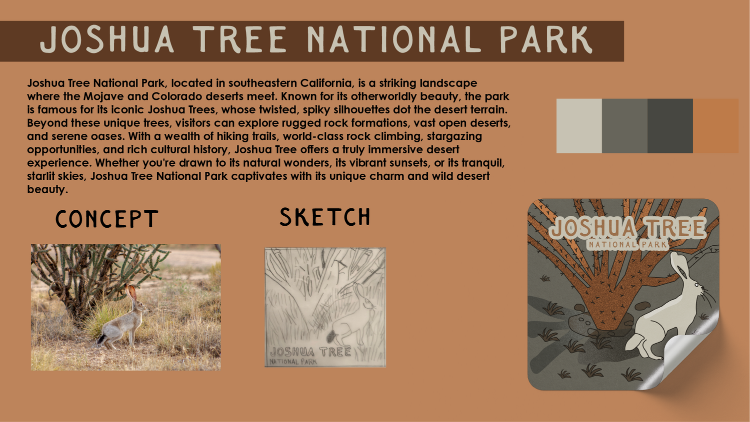 Joshua Tree National Park design concept featuring desert landscapes and graphic elements.