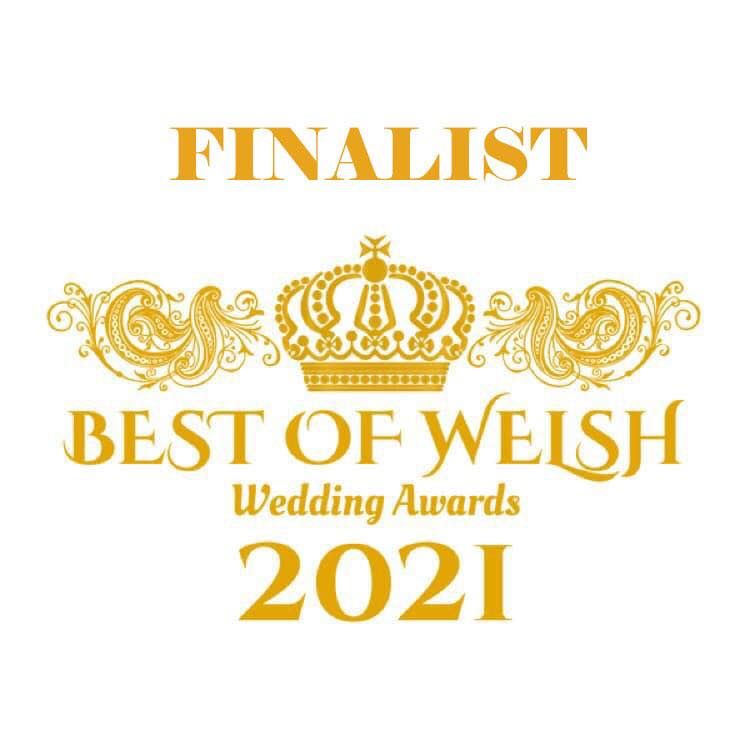 Text saying "finalist best of Welsh wedding awards 2021" for the Best Wedding Photographer and Best new business.